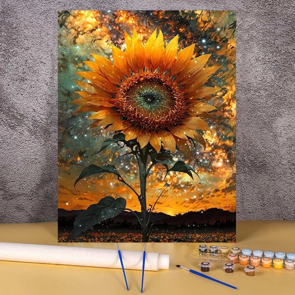 1pc frameless Paint By Numbers Starry Sky Sunflower Wall Decoration Painting Hand Drawn Digital Oil Painting Set Acrylic Paints
