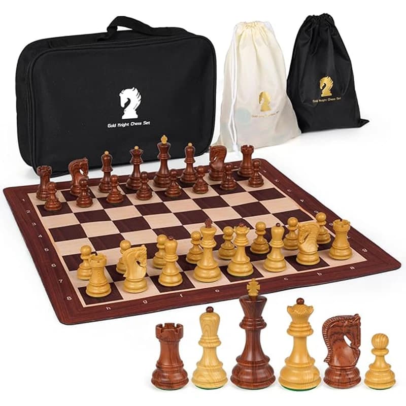 Set di Scacchi Internazionale 51cm/20 pollici, Scacchiera Pieghevole in Gomma, Nuovo Set di Scacchi Pesante con Re di Grandi Dimensioni 9.6cm/3.8 pollici