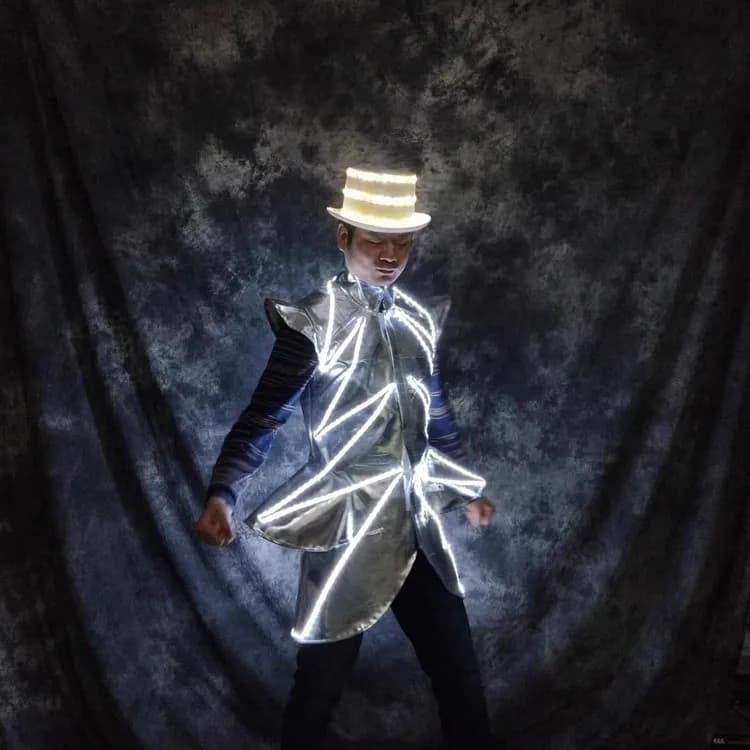 Set Costume Luminoso per Spettacoli, Outfit con Luci LED per Bar Notturni, Gilet Luminoso Traslucido per Donne