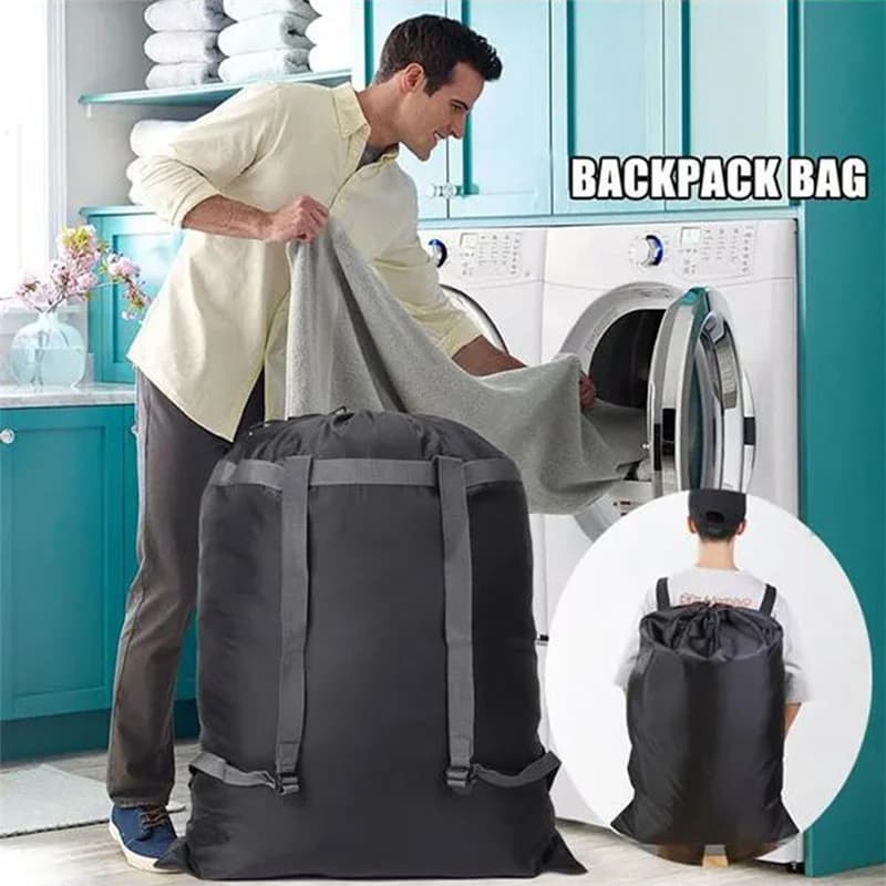 Waterproof Heavy Duty Large Laundry Bag Backpack, Foldable Polyester Clothing Storage Carry Bag for Camping Travel College Dorm