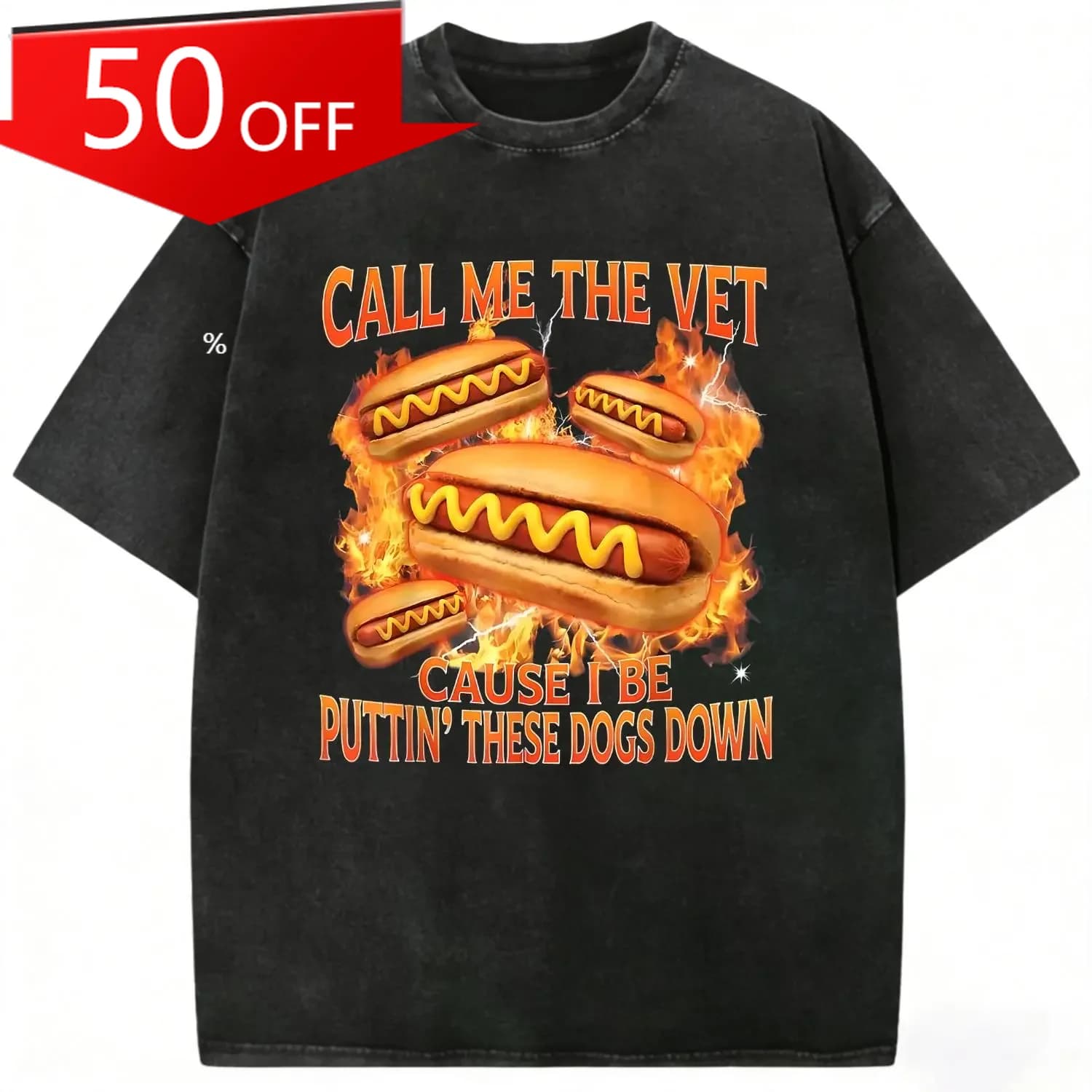 Divertente maglietta vintage con stampa di un meme del hot dog, lavata effetto vintage - Con lo slogan "Chiamami veterinario", la scelta perfetta per gli appassionati di umorismo.