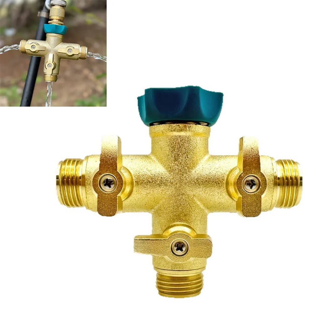 Divisore d'acqua a tre vie: distributore di tubi da giardino in lega di ottone per impieghi gravosi con impugnatura facile da impugnare e valvola di controllo