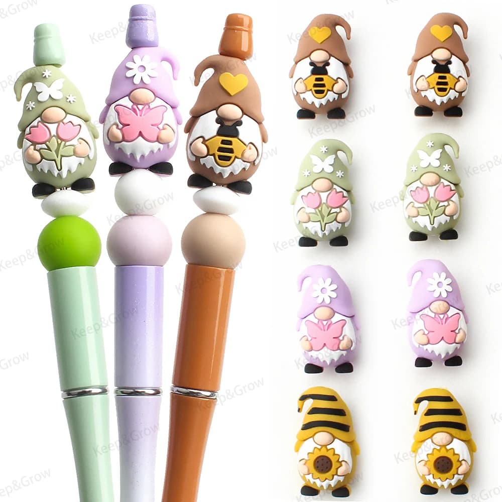 5/20/50 pezzi gnomi 3D perline in silicone simpatici gnomi farfalle api margherite fiori perline focali per creazione di gioielli penna in rilievo