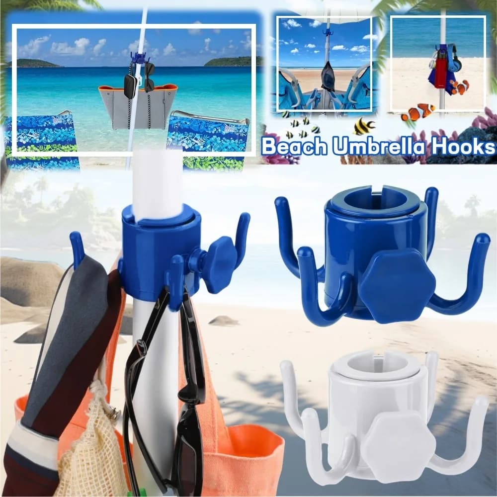 Ganci per ombrellone da spiaggia all'aperto Viaggio di campeggio portatile Gancio per ombrellone in plastica a 4 punte per asciugamani/vestiti/occhiali da sole/borse-accessori