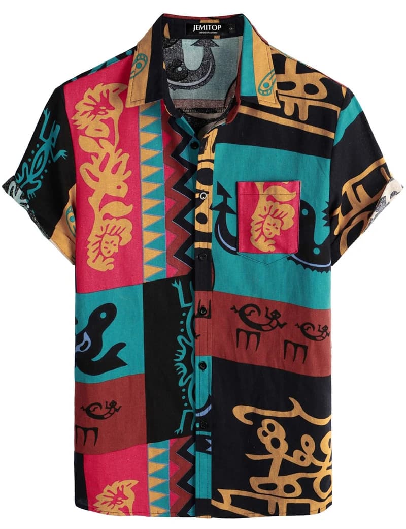 Shirts Hawaiian 3d Retro African Ethnic Man Clothing Summer Beach Short Sleeved blouse fashion man vocation twisted top