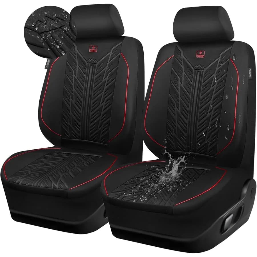 Coprisedili per auto impermeabili per sedili anteriori con design in rilievo per pneumatici 3D Materiale in neoprene AllWeather antiscivolo e durevole Univer