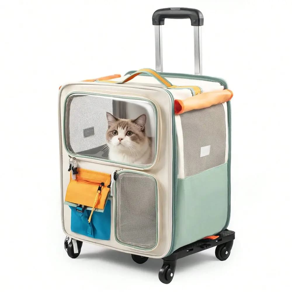 Borsa Trolley per Gatti, Trasportino per Animali con Ruote, Approvato dalle Compagnie Aeree, con Manico Telescopico, in Poliestere, per Cani e Gatti
