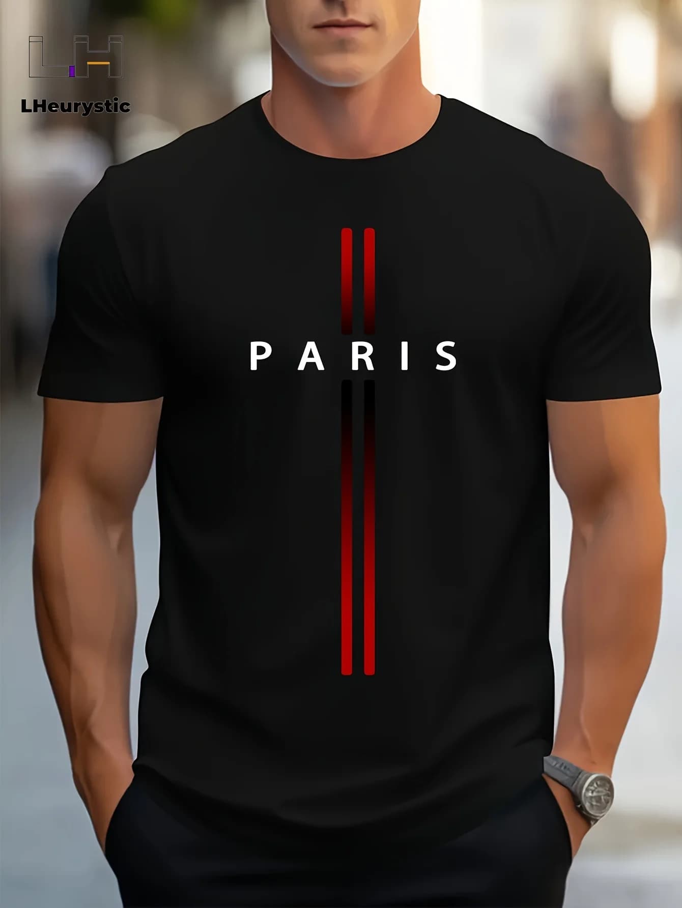 Men's 100% cotton summer loose size PARIS letter Graphic printed slim fit casual sports round neck short sleeved T-shirt top