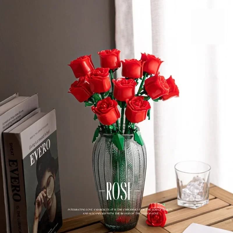 Giocattolo da costruzione con fiore eterno rosa, compatibile con la decorazione di assemblaggio, regalo per la festa dell'insegnante di San Valentino