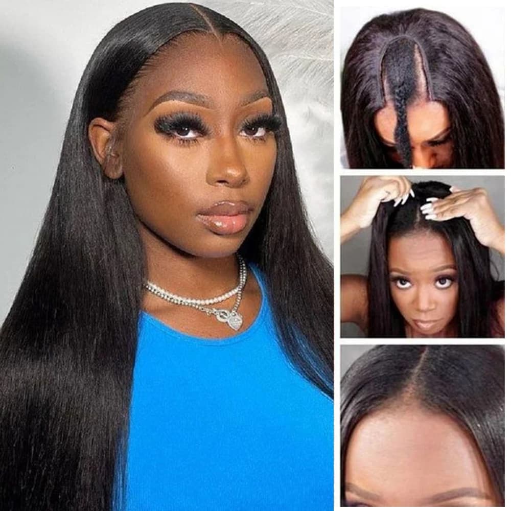Alibele Human Hair Wigs Easy to Install No Leave Out Straight Wigs with part to V Human Hair Clip in Upgrade Wigs with part to U Friendly for Beginners