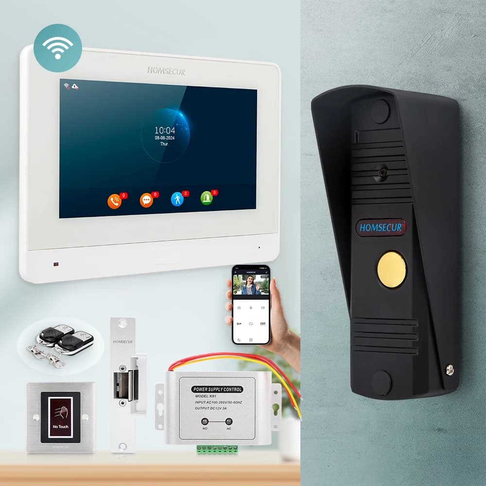 HOMSECUR WIFI Video Doorphone Intercom Door Bell Call Transfer Recording Photo with Fail-Safe Strike Lock Set