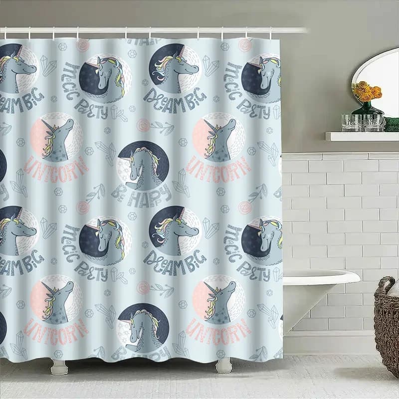 Tenda da doccia con unicorno Decorazione da bagno con unicorno blu pastello per la decorazione del bagno Dream Big Party Idea regalo per la cameretta dei bambini o le infermieri