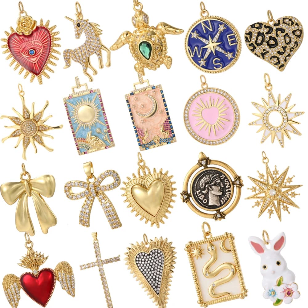 Simpatico fiocco d'amore Chrams per la creazione di gioielli, carta dei tarocchi dorati, ciondolo a catena lunga in acciaio inossidabile, collana fai da te, orecchino, braccialetto