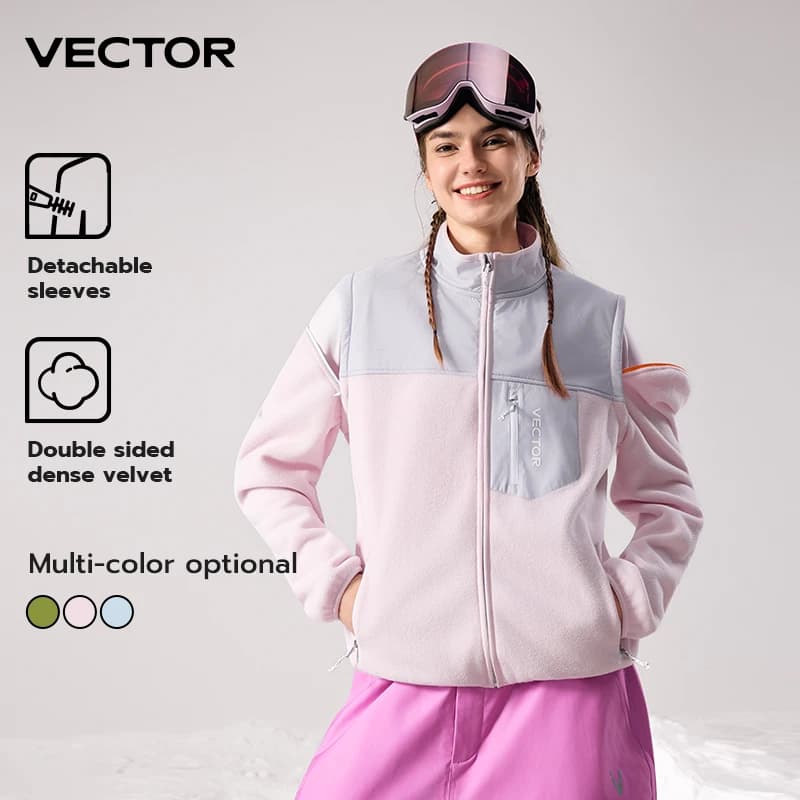 Giacca in pile di marca VECTOR con maniche staccabili per antivento caldo antistatico sport all'aria aperta sci escursionismo abbigliamento quotidiano