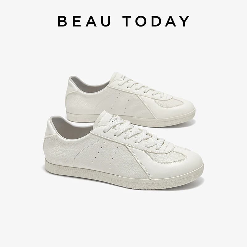 BEAUTODAY White Sneakers Women Cow Leather Round Toe Breathable Trainings Spring Summer Ladies Flat Shoes 29981