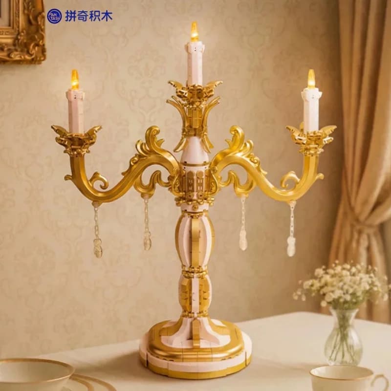 New Pantasy Candle Holder Building Blocks Retro Candle Desk Lamp Assembly Model Education Rococo Desktop Ornament Toys Gifts