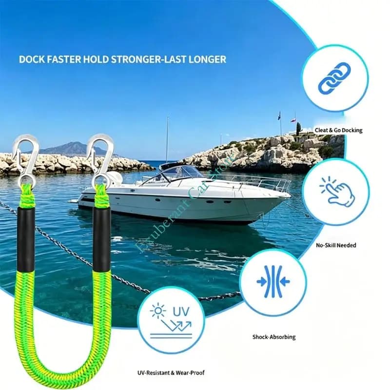 Shock Absorption Marine Rope with Double Hook Marine Bungee Rope for Boats and Inflatable Dinghies Elastic Boats Rope
