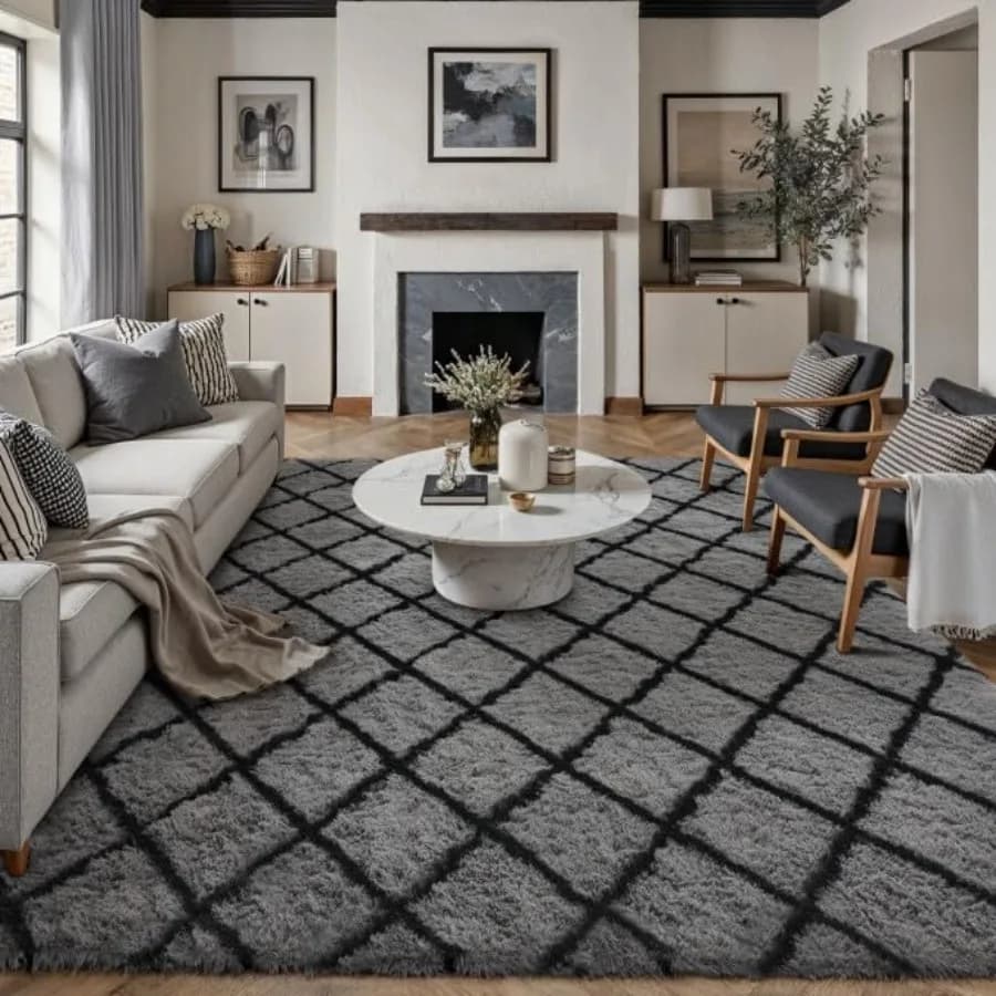 8x10 Checkered Rug for Living Room Black and White Modern Soft Area Rug Fluffy Non-Slip Carpet for Bedroom Playroom Home Aesthe