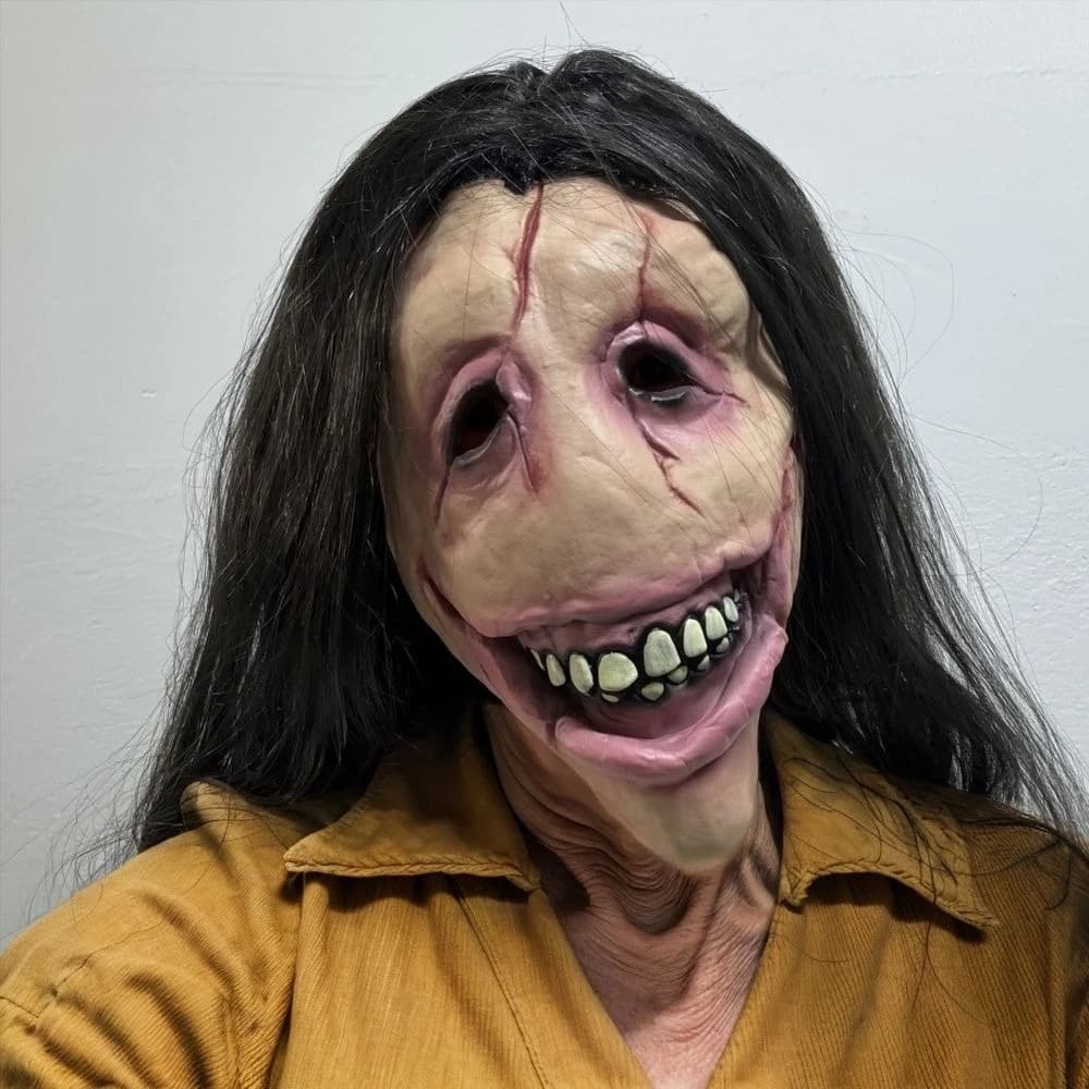 Parrucca lunga per adulti Maschera in gomma Brutto zombie diavolo insanguinato Maschera spaventata di Halloween per accessorio per feste cosplay