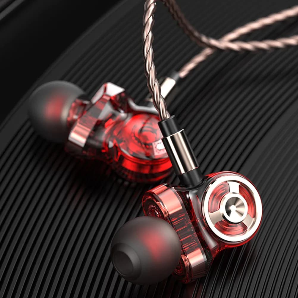 Auricolari In-Ear a 6 Driver con Cavo Intrecciato da 3,5 mm, Bobina Mobile da 7 mm/9 mm, Colore Rosso Rock