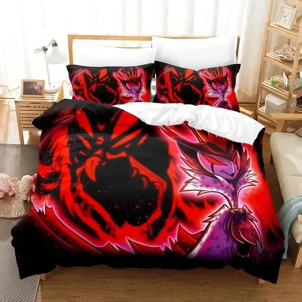 Set Letto Stampato 3D Anime Stolas Helluva Hazbin Hotels Boss, Copripiumino, Set Biancheria da Letto, Lenzuola, Copripiumino Misura Queen