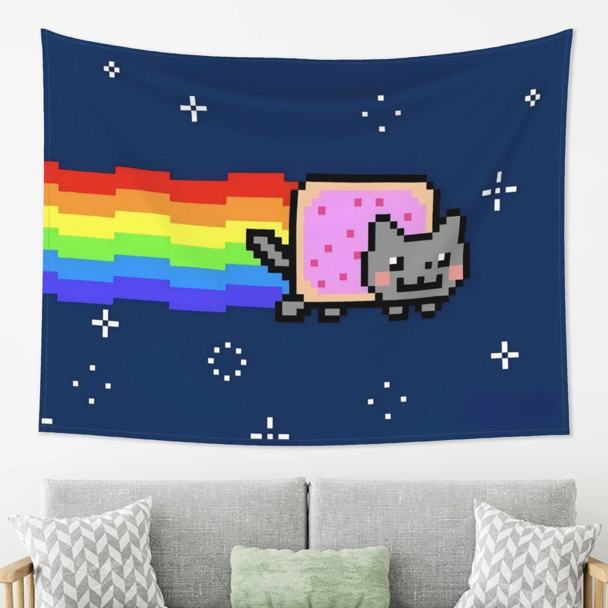 Nyan Cat Pixel Art Tapestry Retro Home Decor Living Room Wall Hanging Restaurant Bar Wall Decor Party Wall Cloth Tapestry