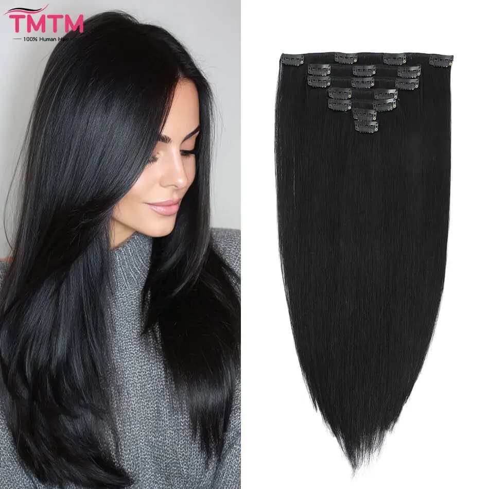 Straight Clips In Human Hair Extensions 12-22Inch Remy Human Hair 7Pcs/Set Full Head Brazilian Clip In Hair Extension For Women