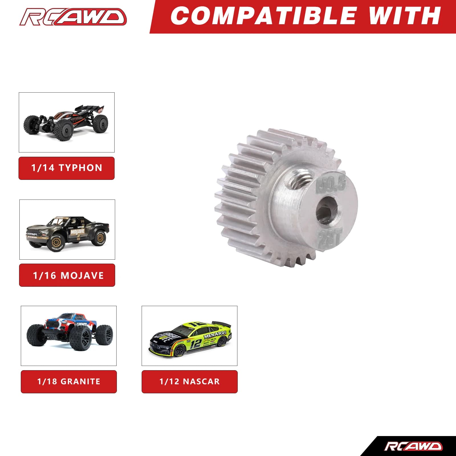 Ingranaggio Pignone RCAWD 28T M0.5 con Foro da 3.2mm per ARRMA 1/14 1/16 GROM MOJAVE TYPHON ARA2306 ARA2304 MOD 0.5, Parti di Aggiornamento per Motori