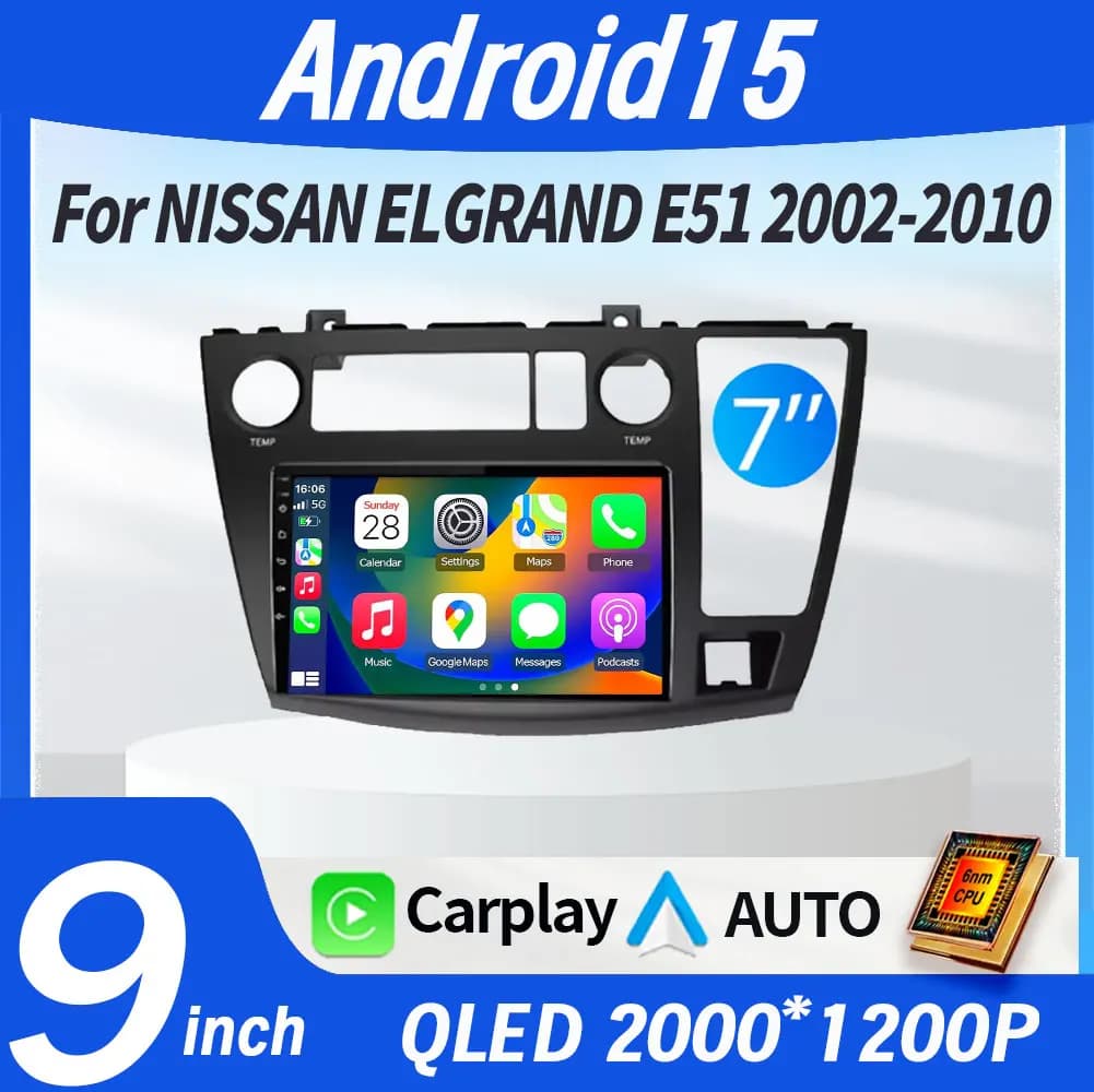 Android15 Per NISSAN ELGRAND RHD 2002-2010 2Din Auto Stereo Senza Fili Auto Radio Automotive Multimedia Touch Screen di Navigazione GPS