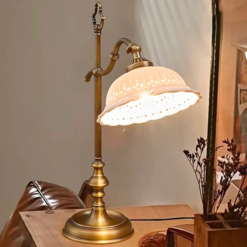 Paralume in ceramica Lampada da tavolo vintage Rame E14 Lampadina Camera da letto Comodino Foyer Lampada da lettura Spina UE USA AU