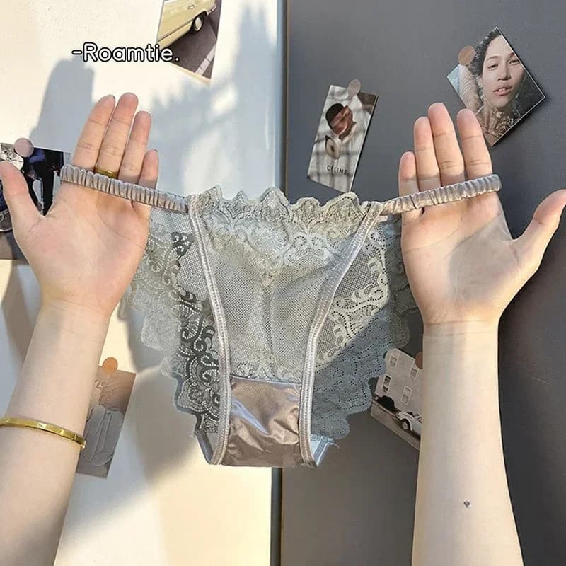 Pantaloncini sexy con cintura sottile Pantaloni traspiranti Intimo ricamato in pizzo Mutandine sul cavallo in cotone Vita bassa Comfort Slip per ragazza con sollevamento dell'anca