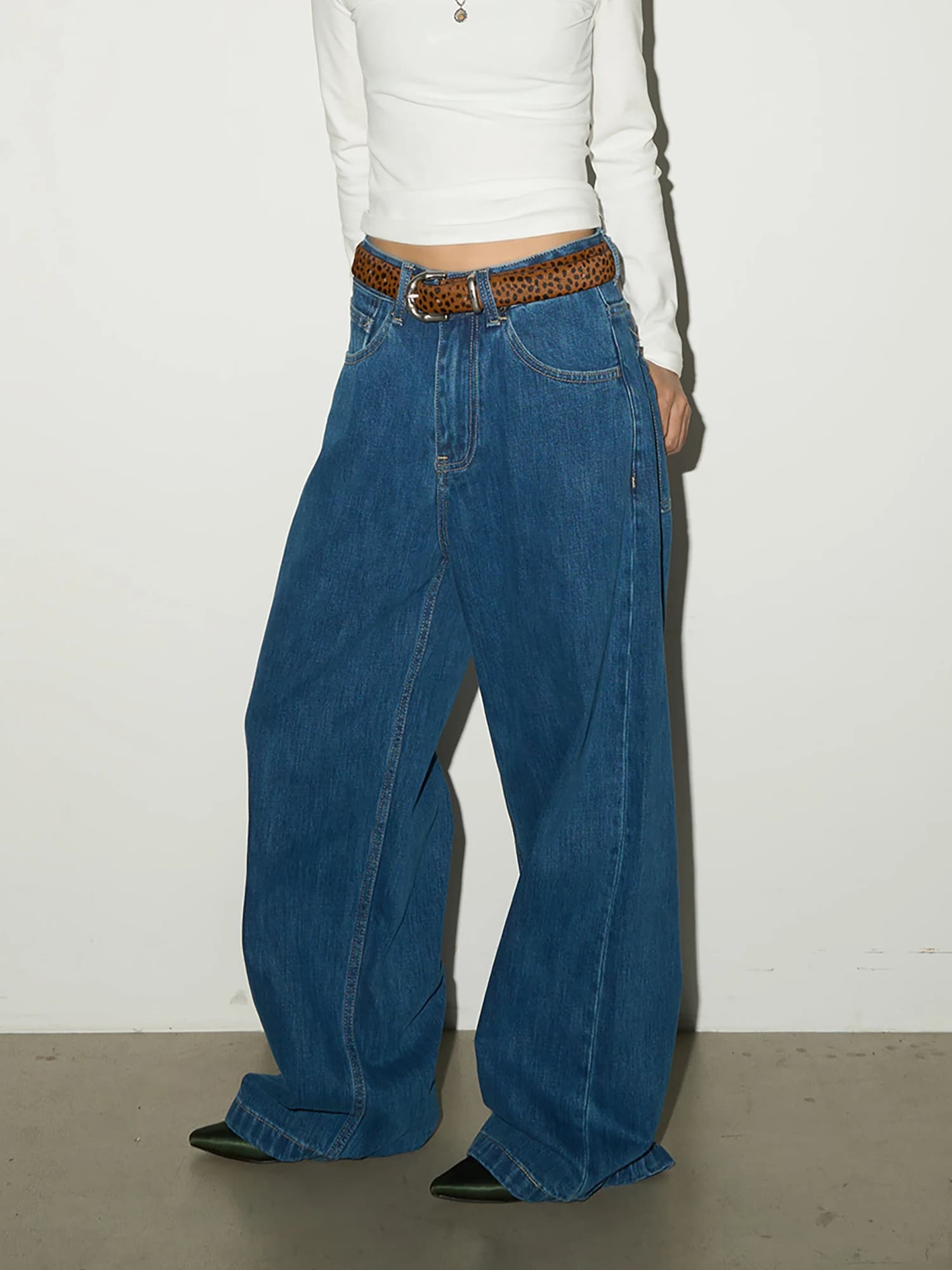 MICHINNYON Jeans Vintage Blu a Gamba Larga, Pantaloni Casual Drappeggiati e Comodi, Jeans Premium alla Moda per Donna