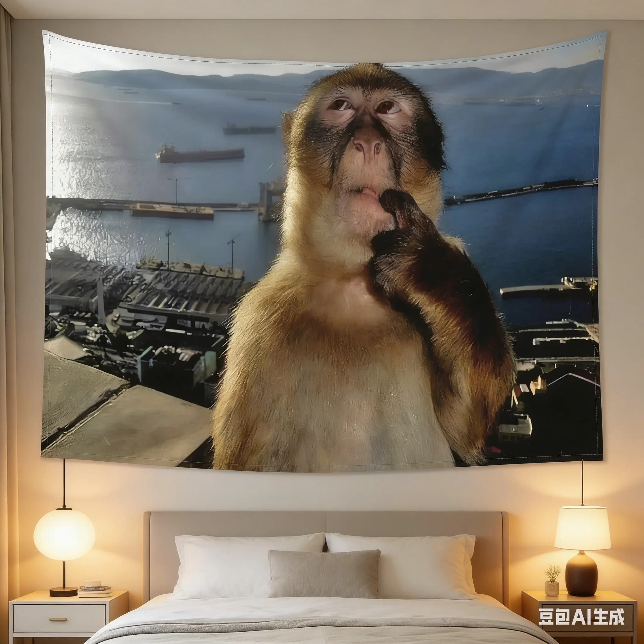 Funny Monkey Selfie Tapestry - Humorous Animal Print Wall Hanging for Dorm, Bedroom & Living Room Decor