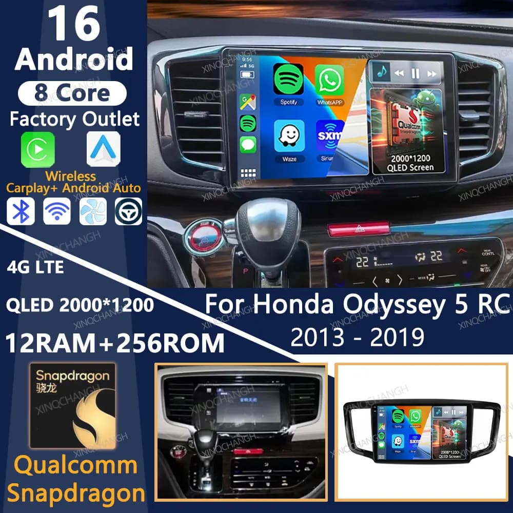 Android 16 Car Radio For Honda Odyssey 5 RC 2013 - 2019 BT Multimedia Video Player Carplay Auto Head Unit 4G WIFI Qualcomm QLED