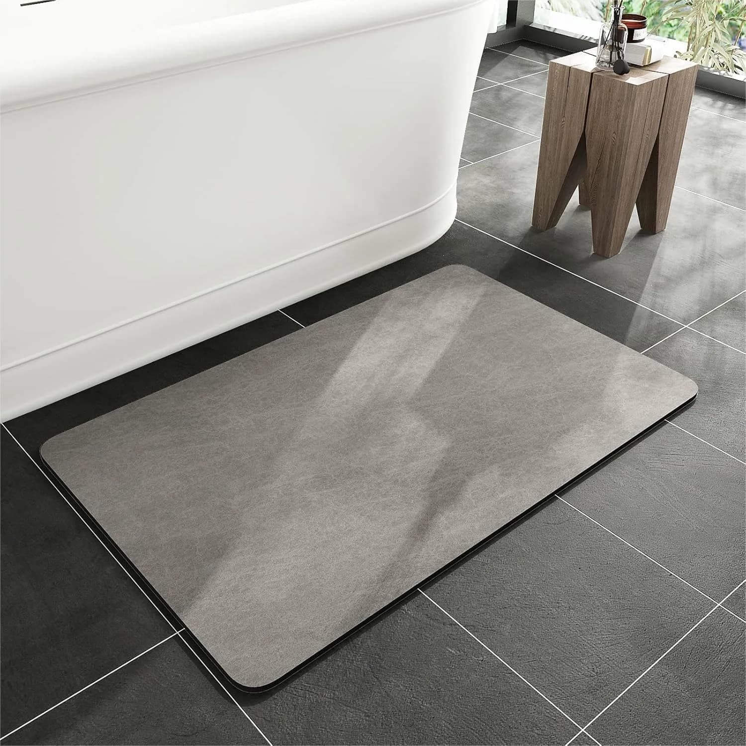 Tappetino da Bagno Antiscivolo ad Asciugatura Rapida, Assorbente e Sottile, Adatto per Sotto la Porta, Superficie in Finta Pelle Scamosciata, Tappeto per Doccia Grigio 20x32