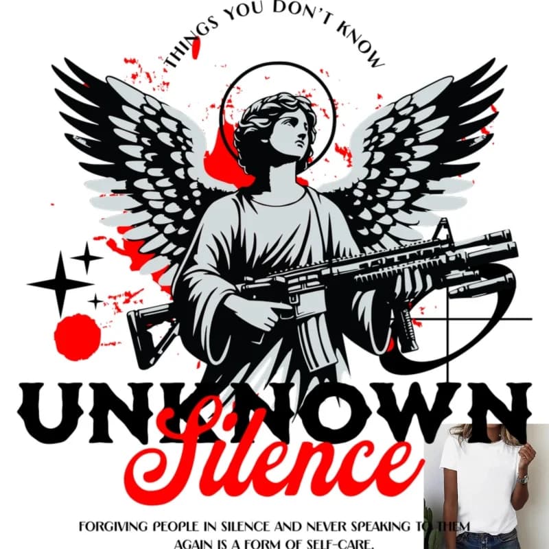 Gothic Angel With Gun Heat Transfer White Ink Iron - on Patch, Trendy Street Style, Suitable for T - shirts, Backpacks,