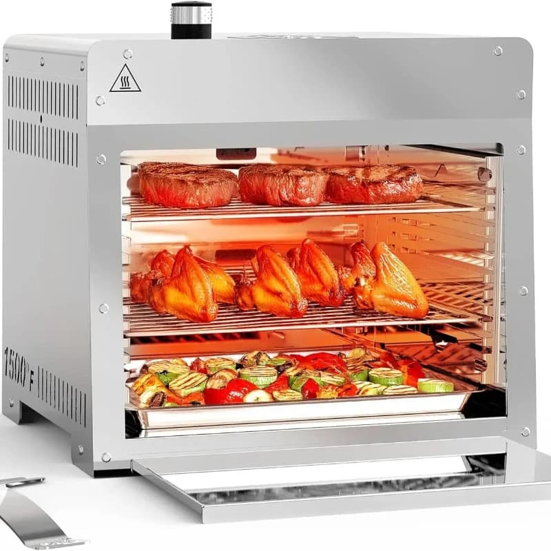 1500 ° Grill a Gas Propano a Infrarossi Piccolo F – Griglia Portatile per Bistecche e Stazione di Cottura, BBQ Salamandra da Esterno con Pietra per Pizza