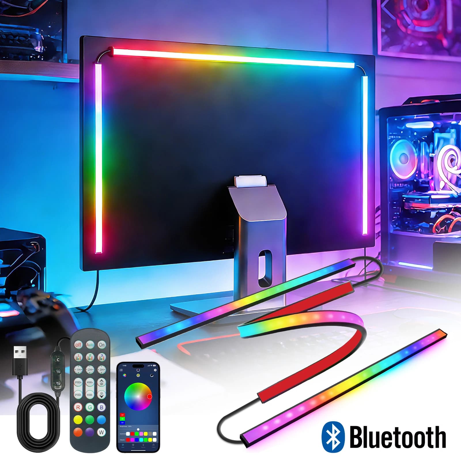 RGBIC LED Strip for Monitor, Environmental Computer Screen Lighting, Music Synchronization, APP Remote Control, PC Retro Lighting