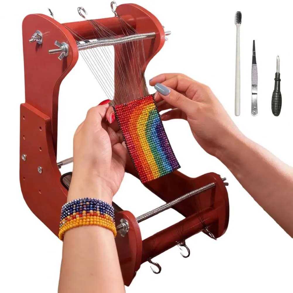 Wooden Bead Loom Bead Loom Kit for Adults Adjustable Standing Weaving Loom Diy Bracelet Necklace Keychain Jewelry Craft Tool Set
