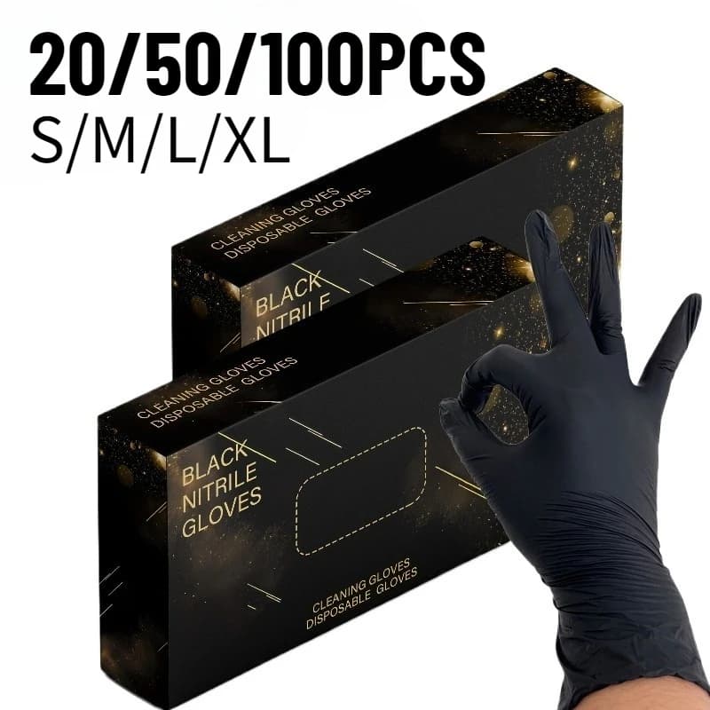 20/50/100PCS Guanti in nitrile nero Guanti per pulizia usa e getta Cucina Igiene domestica Pulizia Bellezza Parrucchiere Lavastoviglie