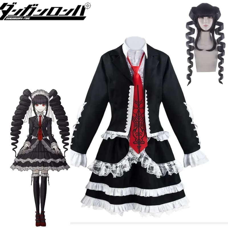 Dangaronpa Celestia Ludenberg Cosplay Costume Yasuhiro Taeko School JK Uniform Dress with Wig for Halloween Comic Con Party
