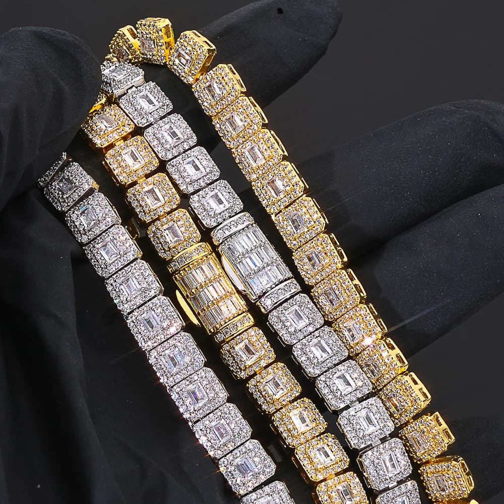Gioielli di nicchia di moda personalizzati Hip hop Bracciale di zucchero di roccia cubana Zircone scintillante Catena da tennis da 7,5 mm Gioielli da uomo