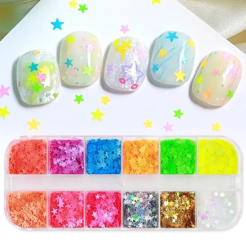 12 Grids Y2K Mini Laser Star Nail Sequins Glitter Five-pointed Stars Nail Flakes Accessories Fillers Manicure Decor