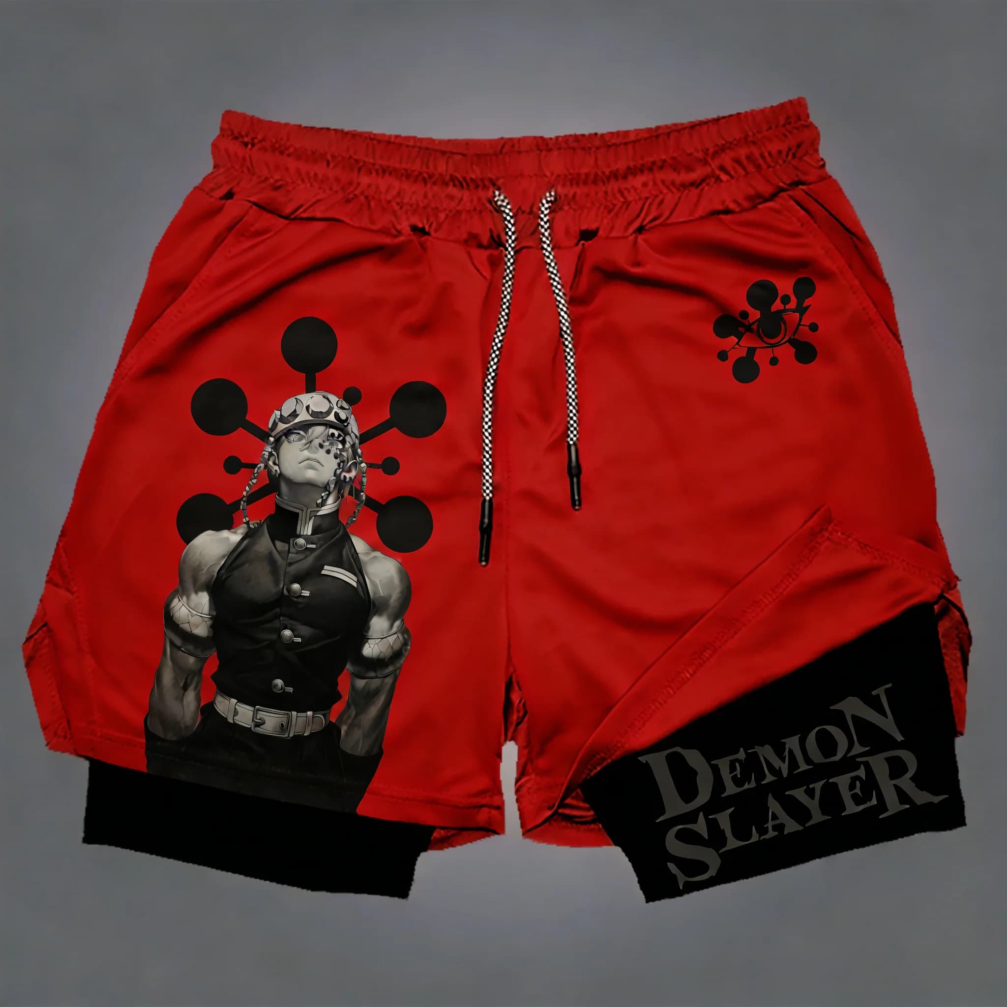 Nuovi Pantaloncini Sportivi 2-in-1 da Uomo 2026 con Stampa Anime Demon Slayer, Traspiranti e ad Asciugatura Rapida, Ideali per Fitness e Corsa Estiva