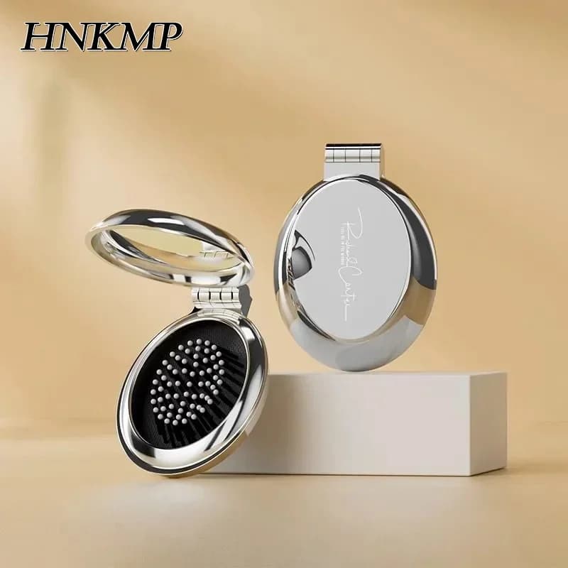 2 in 1 mini pettine pieghevole portatile specchio cuscino d'aria placcatura in argento pettine per capelli cosmetico tasca da viaggio spazzola per capelli strumento per il trucco regalo