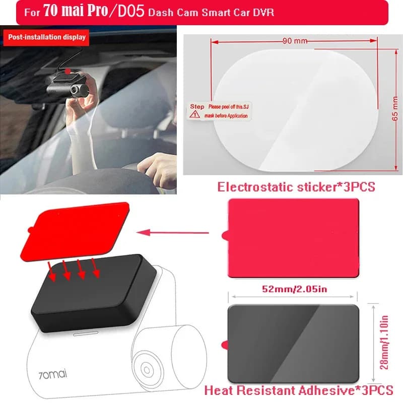 For 70mai Dash Cam Pro Dash Cam heat resistant adhesive and static adhesives, for 70mai Pro DVR heat resistant adhesive 3 pieces