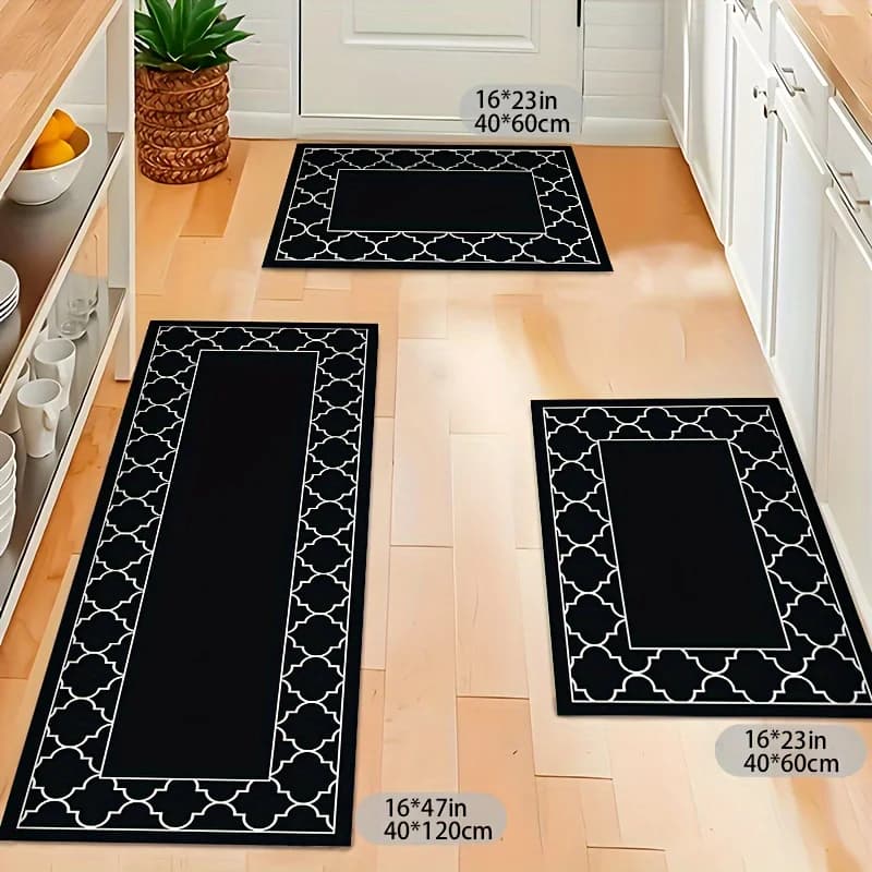 Black Geometric Pattern Kitchen Floor Mat Living Balcony Hallway Room Entrance Non-slip Rugs Bathroom Toilet Door Mat Home Decor