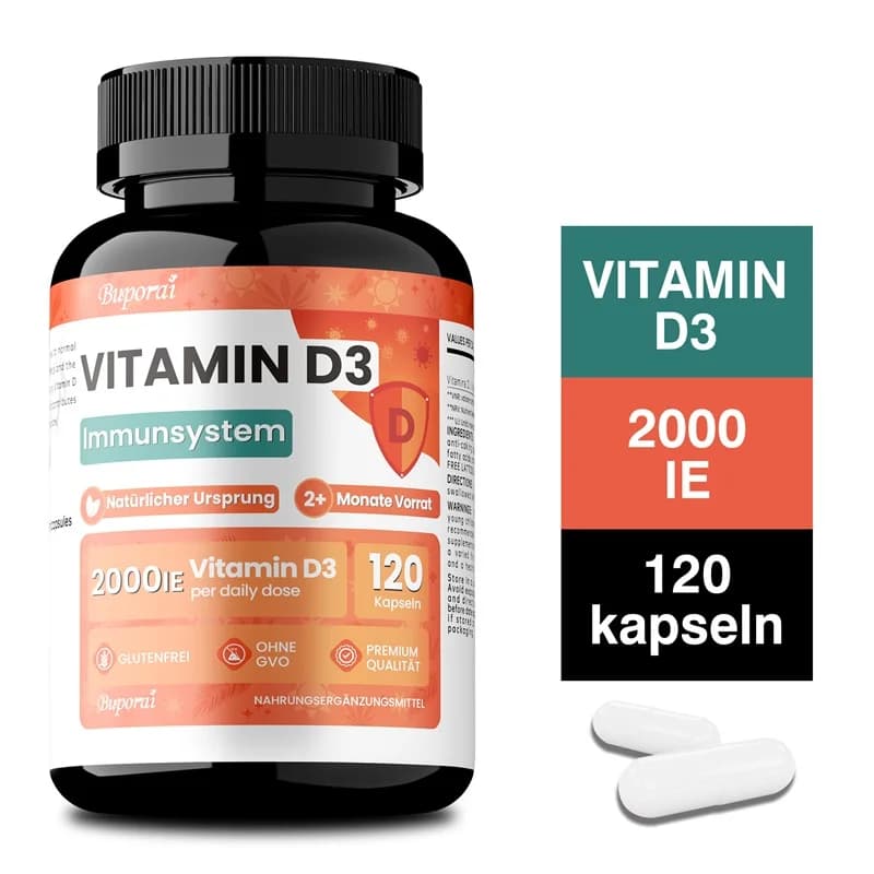 Vitamin D3 supplement: supports the immune system, promotes bone and heart health, strengthens bones, not GMOs