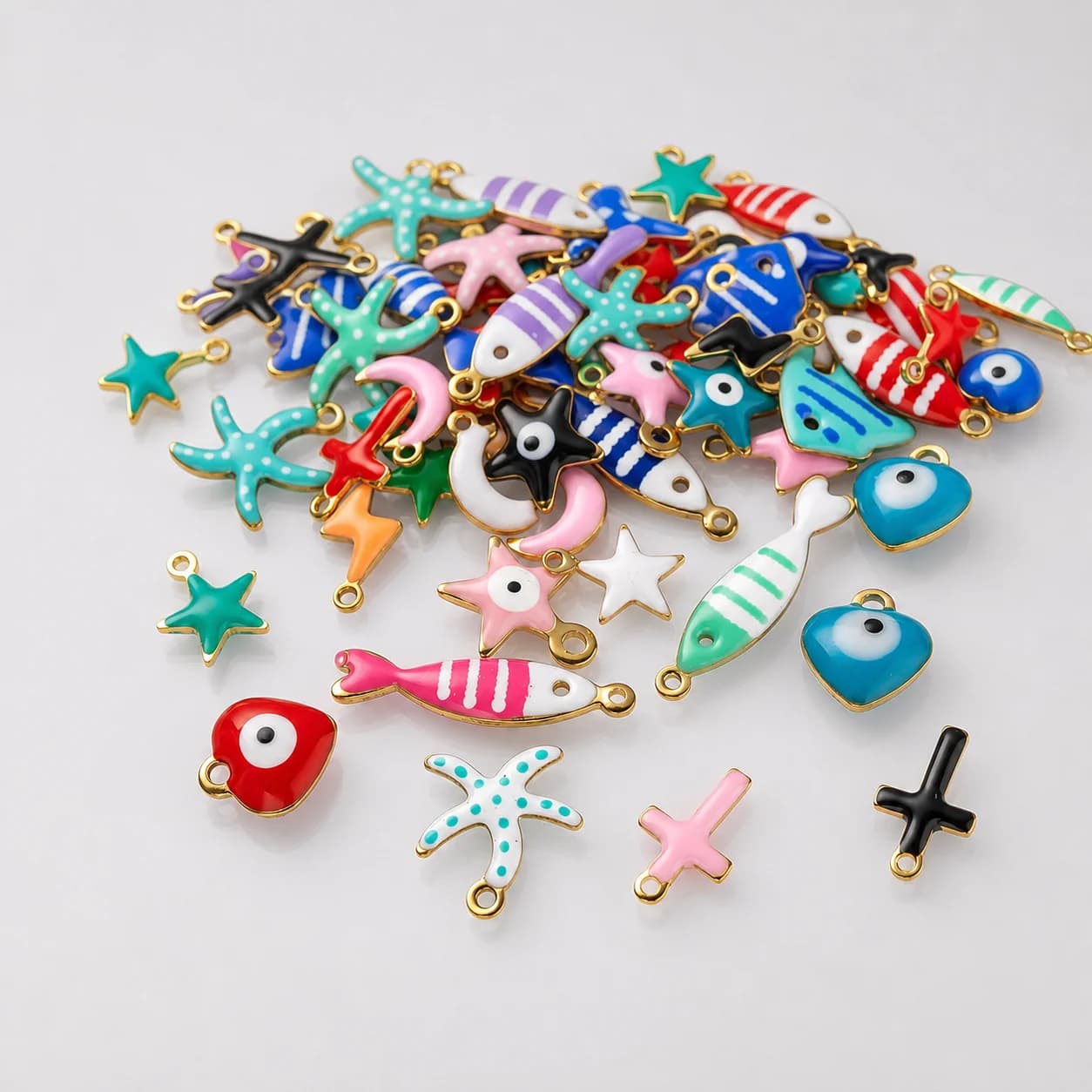 20Pcs/Lot Stainless Steel Small Starfish Fish Enamel Pendant For DIY Ocean Necklace Earrings Jewelry Making Accessories Findings