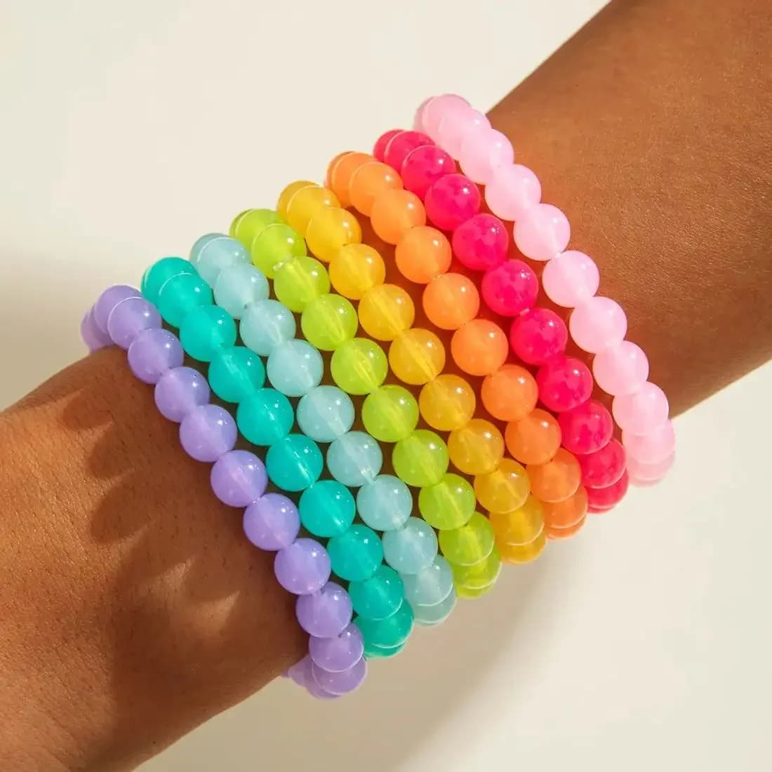 Handmade 8 Colors Candy Color Acrylic Beads Bracelets For Women Girls Fashion Sweet Strand Bracelets Bangles Men Jewelry